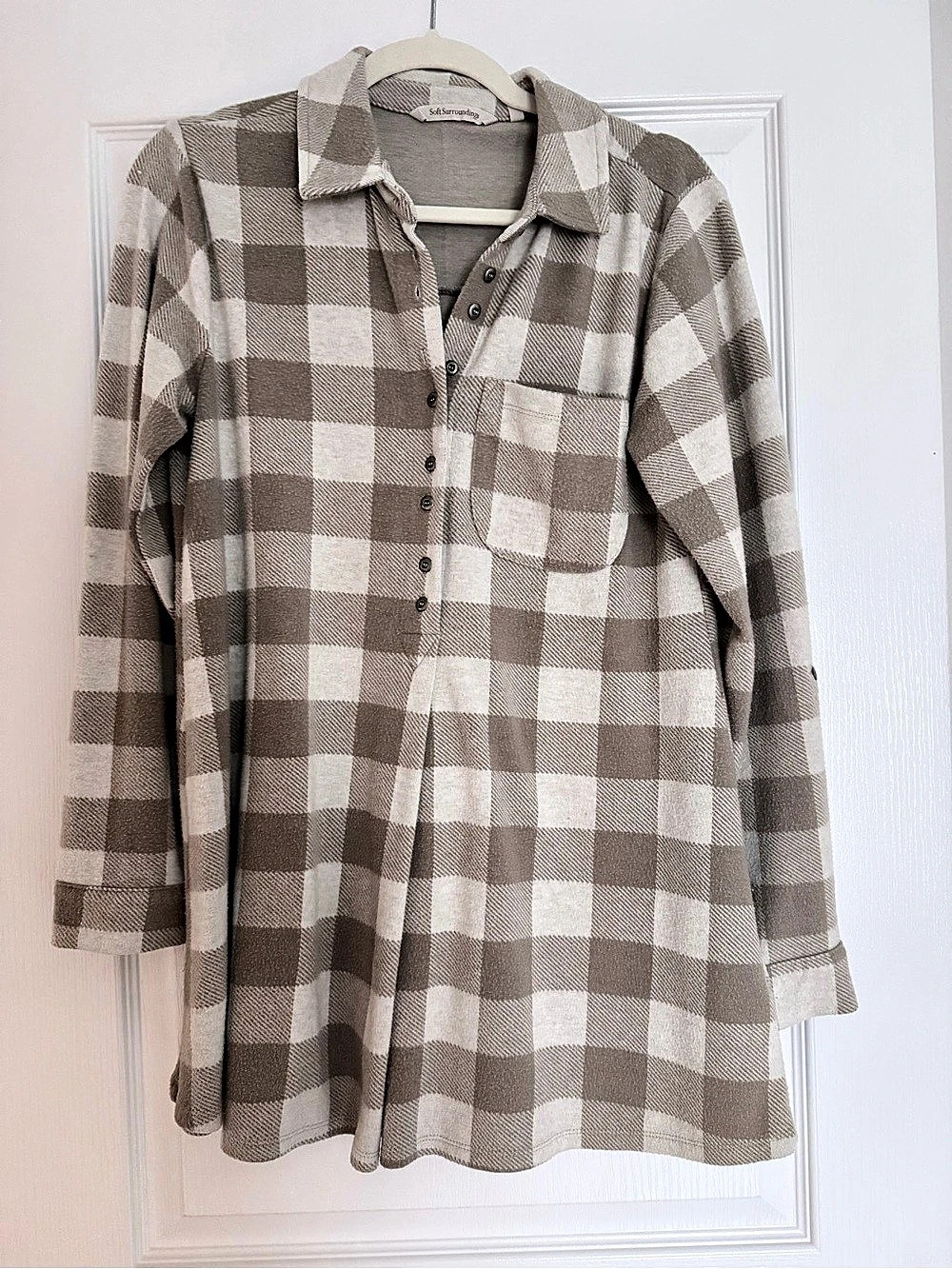 Soft Surroundings Plaid Tunic in Brown & Cream Like New